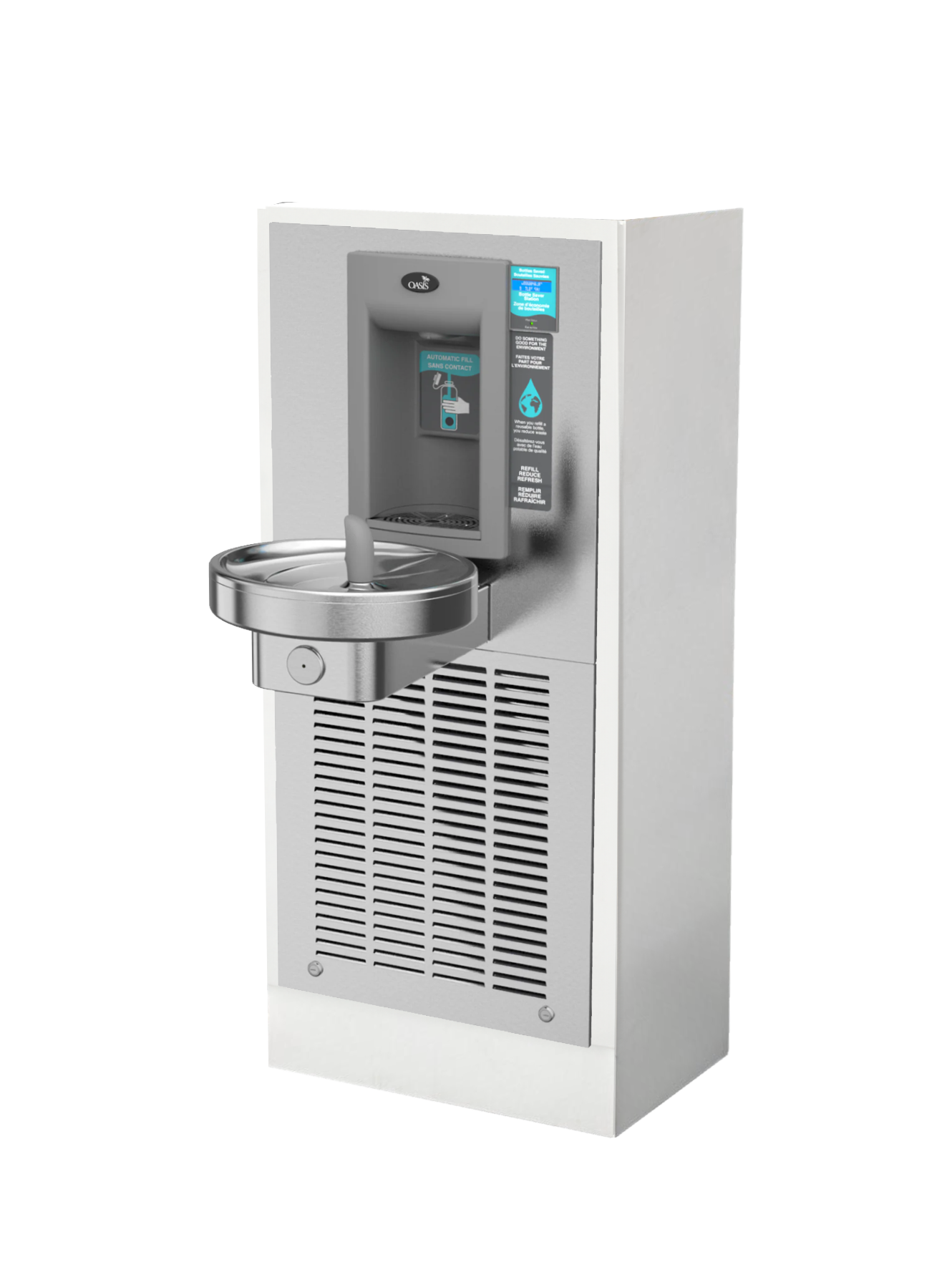 Aqua Cooler Oasis FREE STANDING Hydration Station - Refrigerated - Manual Bubbler and Auto Bottle Filler Model: M8WREBFY-FS